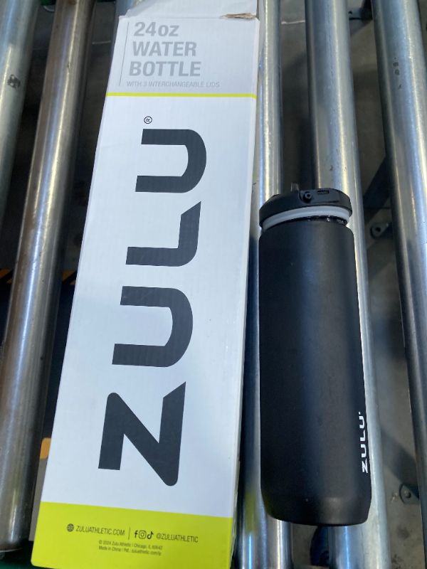 Photo 1 of ZULU Base 24oz Stainless Steel Water Bottle with 3 Lids- Straw, Chug, Twist | Double Walled and Vacuum Insulated Metal Thermos | Fits Car Cupholder, Built in Carry Loop, Dishwasher Safe, Black