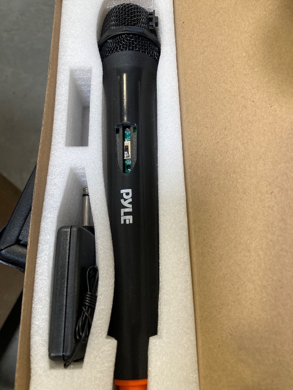Photo 1 of Pyle Portable VHF Wireless Microphone System - Professional Battery Operated Handheld Dynamic Unidirectional Cordless Microphone Transmitter Set W/Adapter Receiver, for PA Karaoke DJ Party, Black