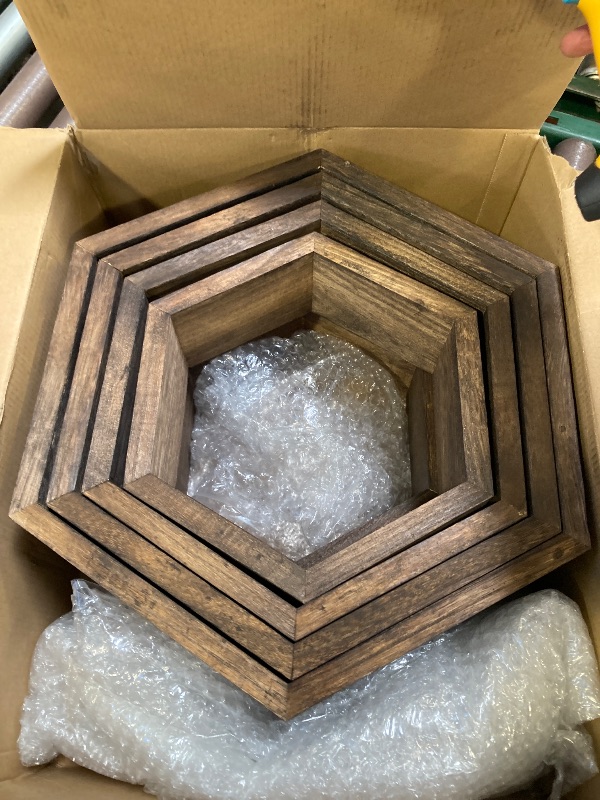 Photo 1 of Maitys Hexagon Floating Shelves Set of 8 Honeycomb Shelf Wall Decor Wood Wall Mounted Hanging Farmhouse Storage Display Rustic Shelf Racks for Home Bathroom, Kitchen, Bedroom, Living Room(Brown)
