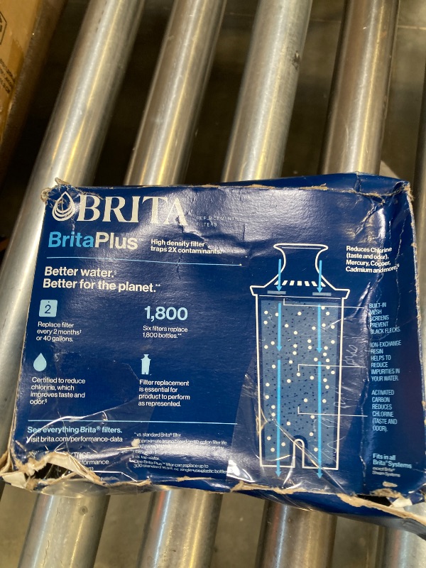 Photo 1 of Brita Plus Water Filter, BPA-Free, High-Density Replacement Filter for Pitchers and Dispensers, Reduces 2x Contaminants*, Lasts Two Months or 40 Gallons, Includes 6 Filters