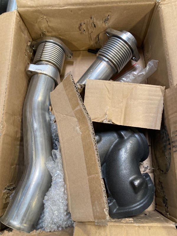 Photo 1 of Stainless Steel Turbo Diesel Manifold Exhaust Up Bellowed Pipes Kit Y Pipe Connector & Gasket Set For Ford F250 F350 F450 F550 Super Duty 7.3L Super Duty 1999.5-2003 Replace F4TZ6K854A F4TZ6K854C