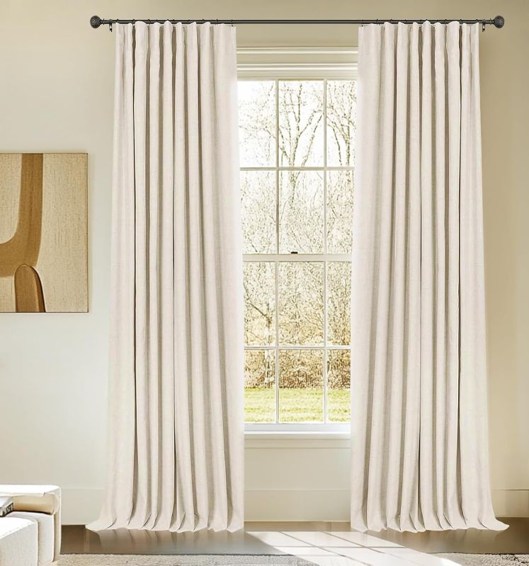 Photo 1 of INOVADAY 100% Blackout Curtains for Bedroom, Black Out Curtains 90 Inch Long, Clip Rings Linen Blackout Drapes, Thermal Insulated Room Darkening for Living Room, 2 Panels - Linen,W50xL90