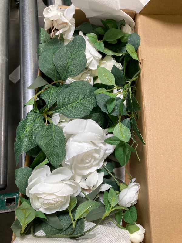 Photo 1 of Ling's Moment Wedding Floral Swag Welcome Sign Artificial Flowers Backdrop Garland White Sage Green for Ceremony Reception Door Wall Easel Home Decorations Entryway Faux Outdoor Board Head Table Decor