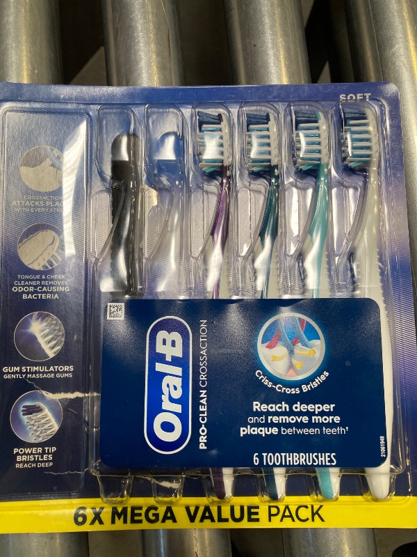 Photo 1 of Oral-B Pro Health CrossAction All in One Soft Toothbrushes, Deep Plaque Fighter, Rounded Bristles Gentle on Teeth, Tongue and Cheek Cleaner, Gum Stimulators, 6 Count, Tooth Brush Pack