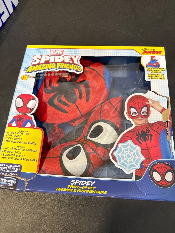 Photo 1 of Marvel Spidey Toddler Dress-Up Box - Long-Sleeved Top with Printed Design Plus Fabric Half Mask and Foam Web Shield Multi