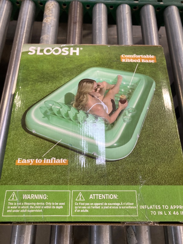 Photo 1 of SLOOSH Inflatable Tanning Pool Lounger Float, 70" x 46" Pool Floats Adult with Pillow, 4 in 1 Suntan Tub Raft Floatie,Sunbathing Bed Lounge for Water Blow Up Kids Ball Pit Party Gifts, L-Cyan