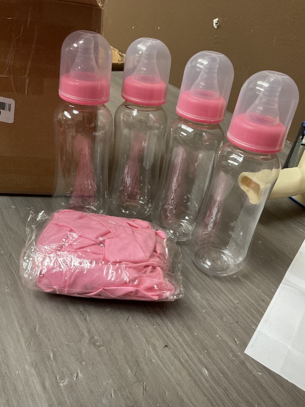 Photo 1 of Honeydak 6 Sets Baby Shower Game Gender Reveal Party Favors Plastic Bottle Chug Baby Shower Grab Games Plastic Bottles Latex Balloons for Gender Reveal Games Supplies(Pink)