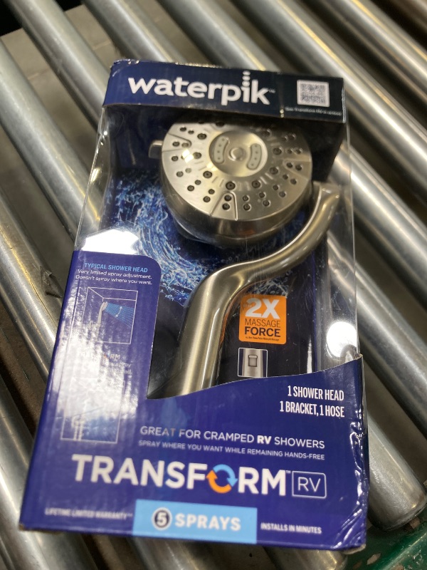 Photo 1 of Waterpik Transform Pivoting RV Shower Head with Ultra-Flexible Hose and Pause Switch, Great for Campers, Trailers, Boats, 5-Mode with High Pressure Sprays, Brush Nickel, PHR-559E