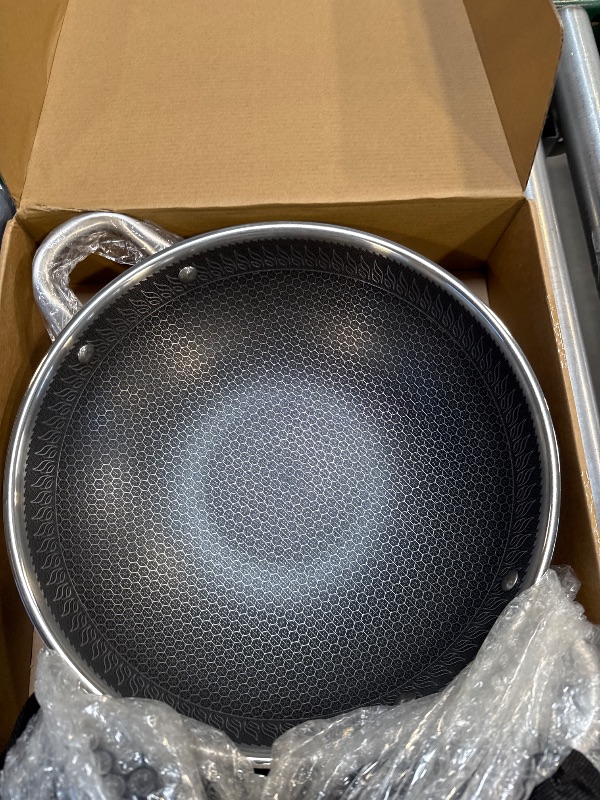 Photo 1 of Hikaru 12.5” Wok Pan with Dual Honeycomb Wok Stainless Steel Wok Pan with Nonstick Coating, Frying Pans Cookware, Two Handles,Works with Induction ,Gas, Electric, Ceramic Furnace Stove, Without Lid