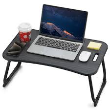 Photo 1 of Laptop Bed Desk, Foldable Lap Table, Portable Study Table, Laptop Stand with Cup Holder & Tablet Slot & Lifting Handle for Working Writing Drawing & Eating - Dark Black