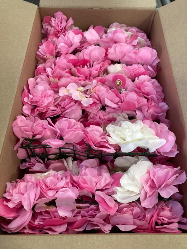 Photo 1 of Artificial Flower Wall Pink Romantic Flowers Wall for Background Decoration Silk Flower Roses Hanging Wall Panel Wedding Photography Venue Main Road Decor Silk Flower Panels 