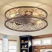 Photo 1 of NORFOLK Ceiling Fans with Lights, 20'' Modern Low Profile Lighting with Remote Control, Caged Bladeless Design, Flush Mount Farmhouse Style