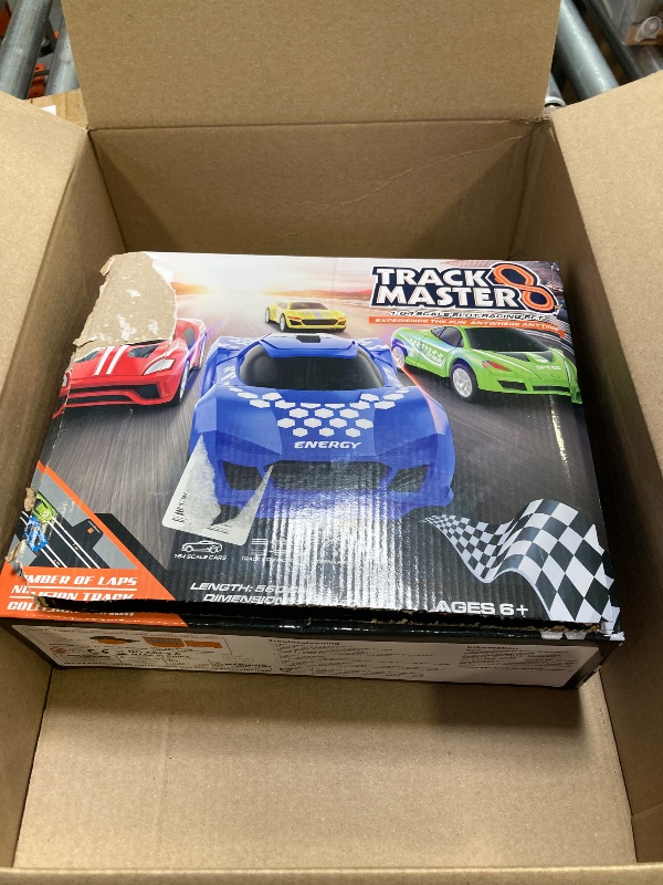 Photo 1 of  Electric Cars Race Track Set with 4 High-Speed Slot Cars Dual Racing Game Lap Counter Circular Overpass Track for 4-12 Years Old Kids