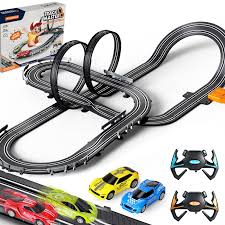 Photo 1 of  Electric Cars Race Track Set with 4 High-Speed Slot Cars Dual Racing Game Lap Counter Circular Overpass Track for 4-12 Years Old Kids
