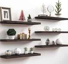 Photo 1 of 24 Inch Wood Floating Shelves for Wall, Wooden Wall Shelves for Bedroom, Set of 6 Brown