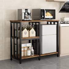 Photo 1 of 4-Tier Bakers Rack for Kitchens with Storage, Mini Fridge Stand, Microwave Oven Stand Table, Bar Cabinet, Aquarium Stands, Adjustable Shelves Freestadning for Kitchen, Living Room, Office, Patio.