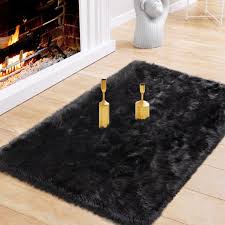 Photo 1 of Solid Shaggy Rug 8X10ft Modern Area Rug Carpet for Bed Room Soft Carpet Faux Fur Black
