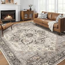 Photo 1 of Area Rug for Living Room - 8x10 Soft Machine Washable Oriental Vintage Floral Distressed Large Indoor Floor Carpet for Bedroom Under Dining Table Home Office Decor - Grey 