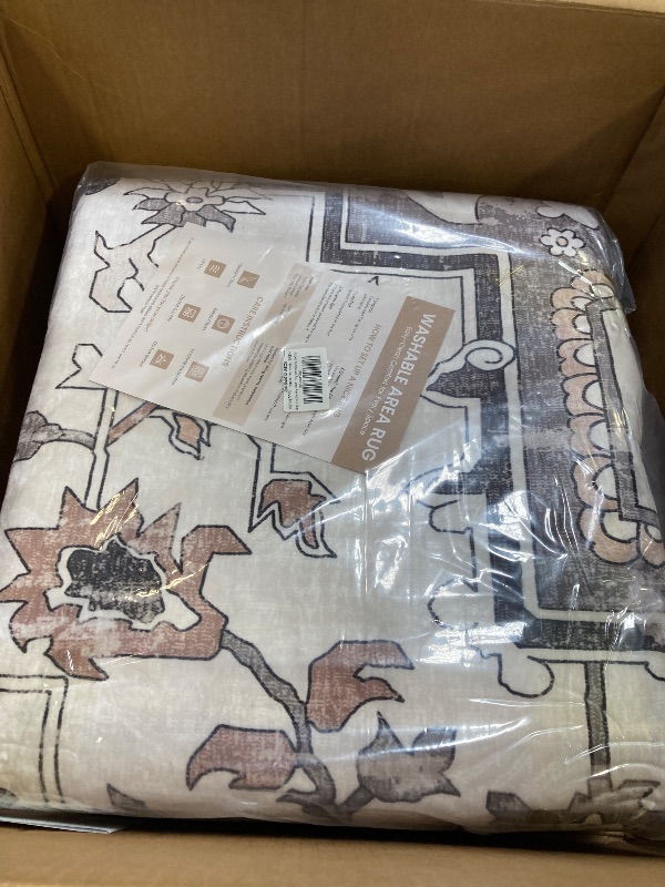 Photo 1 of Area Rug for Living Room - 8x10 Soft Machine Washable Oriental Vintage Floral Distressed Large Indoor Floor Carpet for Bedroom Under Dining Table Home Office Decor - Grey 