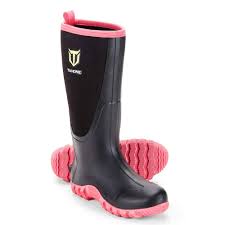 Photo 1 of TIDEWE Rubber Boots for Women Multi-Season, Waterproof Rain Boots with Steel Shank, 6mm Neoprene Durable Rubber Outdoor Hunting Boots (Pink size 8 )