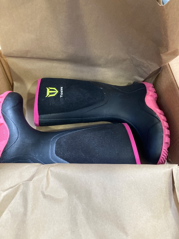 Photo 1 of TIDEWE Rubber Boots for Women Multi-Season, Waterproof Rain Boots with Steel Shank, 6mm Neoprene Durable Rubber Outdoor Hunting Boots (Pink size 8 )