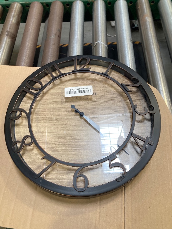 Photo 1 of Presentime & Co 13" Farmhouse Series Wall Clock, Quartz Movement, Shiplap Style,Raised 3D Arabic Numeral, Oil Rubbed Bronze