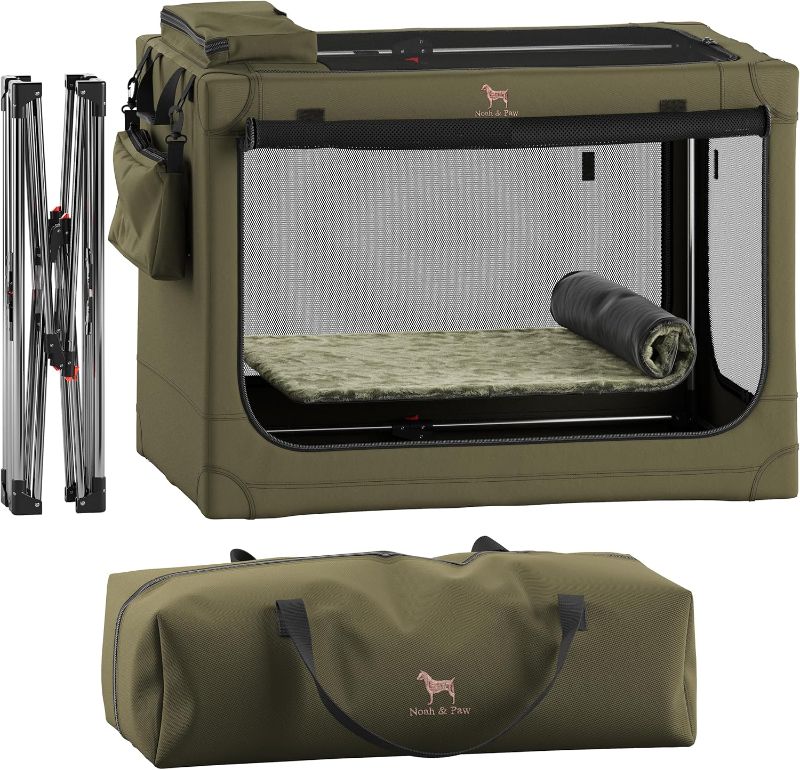 Photo 1 of Noah & Paw Collapsible Dog Crate Large Dog Crate for Large Medium Breeds, Travel Kennel for Car, Including Pet Mat for Pet Cage, 2 Storage Pockets, Handbag, 10mm Locking Zipper 30*21*21
