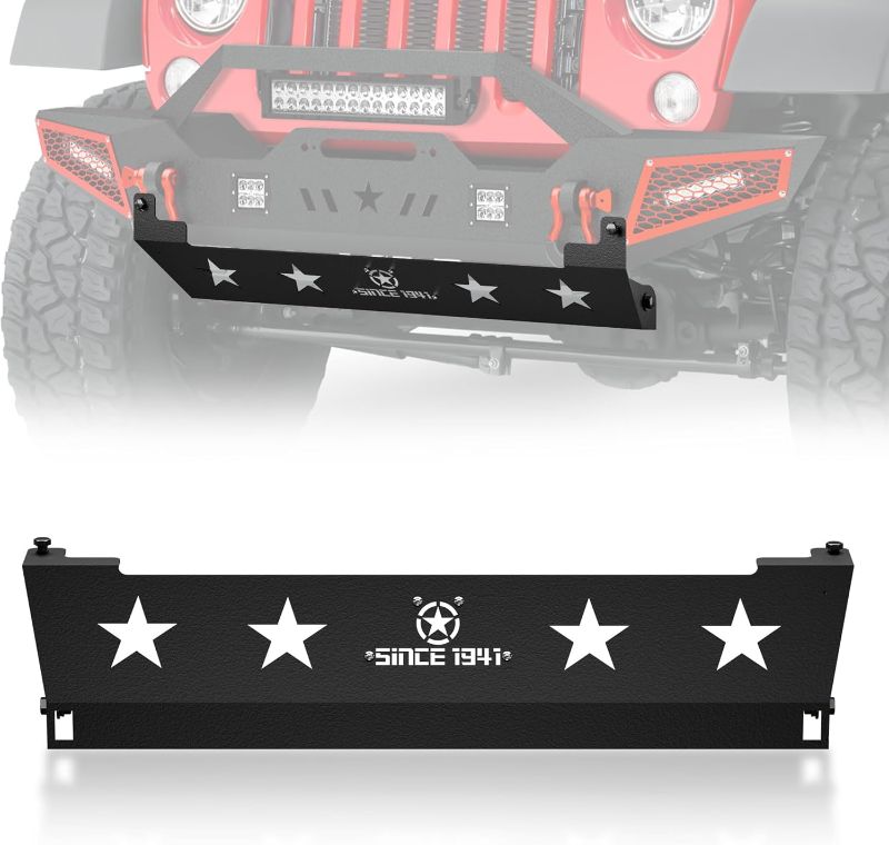 Photo 1 of JK Front Skid Plate Steel Bumper Cover Compatible with Jeep Wrangler JK 2007-2018 2 Door & 4 Door, Lower Guard Plate Off-Road Engine Protection Bolt-on (Not Suitable for Original Factory Bumper)
