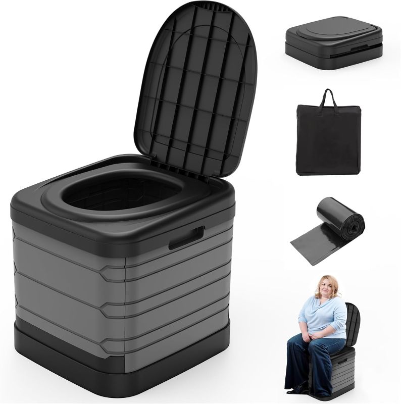 Photo 1 of CAMPERFECT XXL Portable Toilet for Adults, Upgraded Camping Toilets Collapsible Toilet Extra Large 16.7-inch High Porta Potty for Camping Outdoor Activities and Travel, 18.1‘’*16.7''*16.7''
