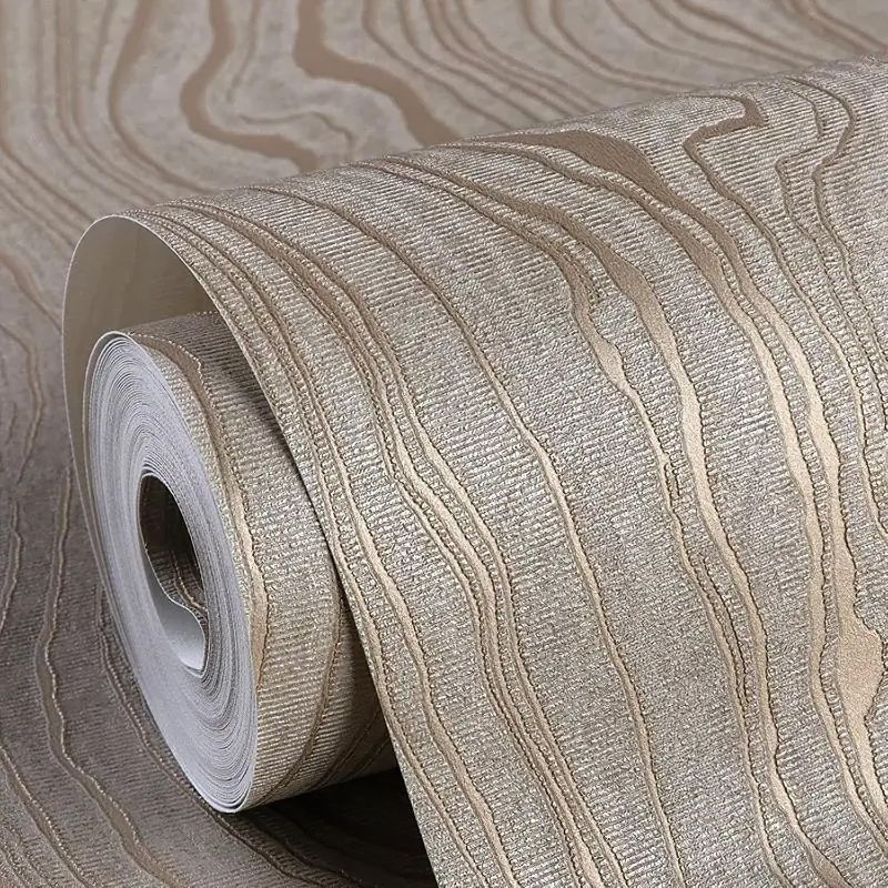 Photo 1 of Gold Wood Peel and Stick Wallpaper Stripe Khaki Removable Wallpaper Self Adhesive 3D Contact Paper Wallpaper Vinyl Modern Wallpaper for Bathroom Bedroom 118"x20.8"
