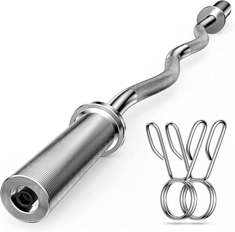 Photo 1 of Olympic EZ Curl Barbell Bar, 47” Strength Training EZ Bar for Weight Lifting,Hip Thrusts,Biceps, triceps, Back/Leg Muscle Exercise,Chrome Curling Bar for 2 Inch Weight Plates,with 2 Spring Collars(500LBS)
