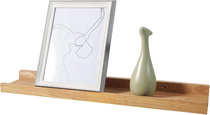 Photo 1 of 20 Inch Floating Shelves Wall Mounted, Rustic Wall Shelves for Decor and Storage, Natural Solid Oak Wood Shelf, Picture Ledge for Bedroom/Bathroom/Living Room/Kitchen, Natural Color, 20*4*1.5 (1 Pack)
