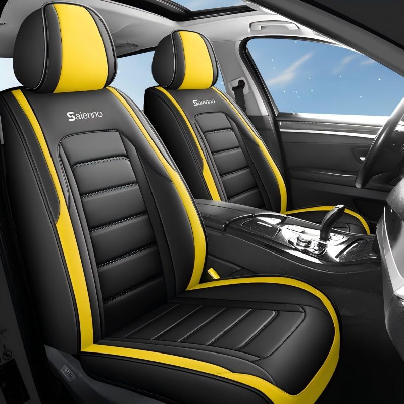 Photo 1 of Saienno S01 Leather Car Seat Covers 5 Seats Front & Rear Seat Protector Full Set Universal Fit?Airbag Compatible (Black&Yellow)