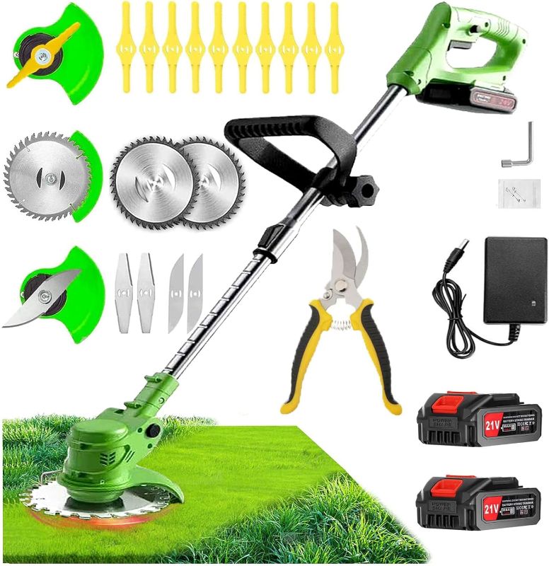 Photo 1 of 21V Cordless Weed Wacker Electric String Trimmer/Edger, 2.0Ah Battery and Charger Included, Brush Cutter Lawn Mower with 3 Types of Blades, for Lawn, Yard and Bush Trimming

