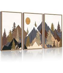 Photo 1 of Framed Canvas Print Wall Art Wood Panel Effect Mountain Range Forest Nature Wilderness