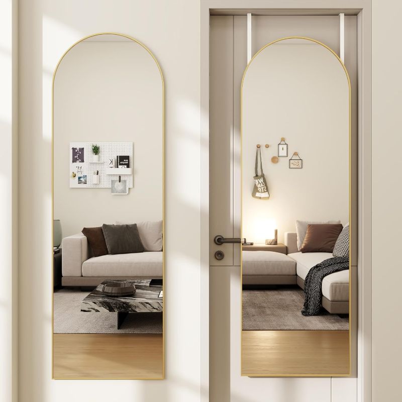 Photo 1 of Door Mirror, Arched Full Length Mirrors Over The Door, 14"x 48" Hanging or Wall Mirror, Full Body Mirrors, Gold