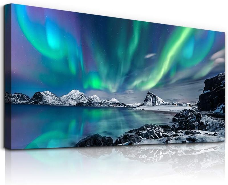 Photo 1 of Farmhouse Wall Decor For Living Room Canvas Wall Art For Bedroom Blue Aurora Scenery Paintings Modern Bathroom Canvas Art Print Ready To Hang Office Pictures For Home Kitchen wall Decorations Artwork
