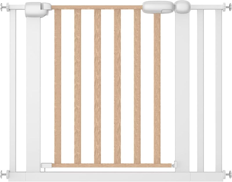 Photo 1 of Pet Safety Gate - Adjustable 28.74-41" W x 30.3" H | White Steel & Solid Wood | No Drill Pressure Mount with Extension Kit