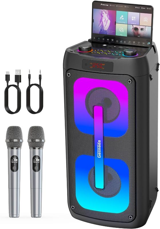 Photo 1 of Karaoke Machine for Adults, Portable Bluetooth Speaker with 2 Wireless Microphones, Portable PA System with Disco Lights for Big Party, Outdoor, Ideal Gifts for Family, Music Lover
