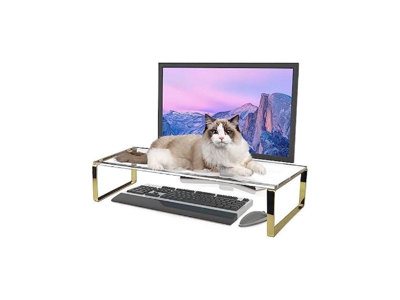 Photo 1 of ETomey Anti Cat Keyboard Cover 20" Large Monitor Stand 2 in 1 Clear Acrylic Keyboard Cover Long Acrylic Monitor Stand Keyboard Protective Cover for Desk 108 Keyboard Protector Laptop Computer Monitor