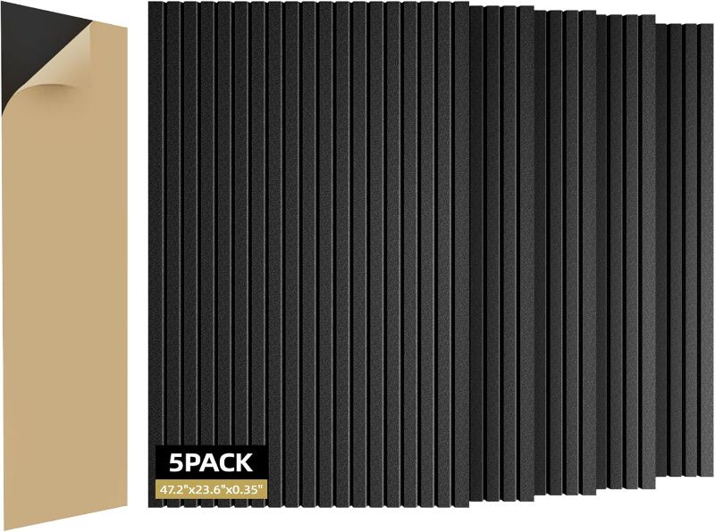Photo 1 of 5 Pack Sound Proof Foam Panels for Walls 47.2"x23.6" Large Acoustic Panels Sound Absorbing, Self-Adhesive Soundproof Wall Panels for Home Studio, Office, Recording, Black Black
