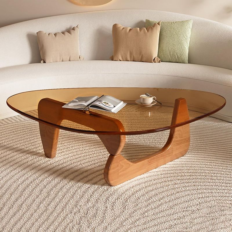 Photo 1 of Glass Coffee Table for Living Room, Mid Century Modern Coffee Table, Abstract Oval Coffee Table, Mesa de Centro para Sala, Rustic Unique Coffee Table with Wood Legs
