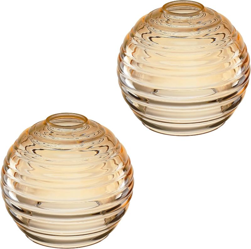 Photo 1 of 2 Pack Clear Amber Glass Shade Replacement,Ceiling Fan Light Covers Glass Drum Lampshades for Chandelier Vanity Lights Wall Sconces Pendant Light