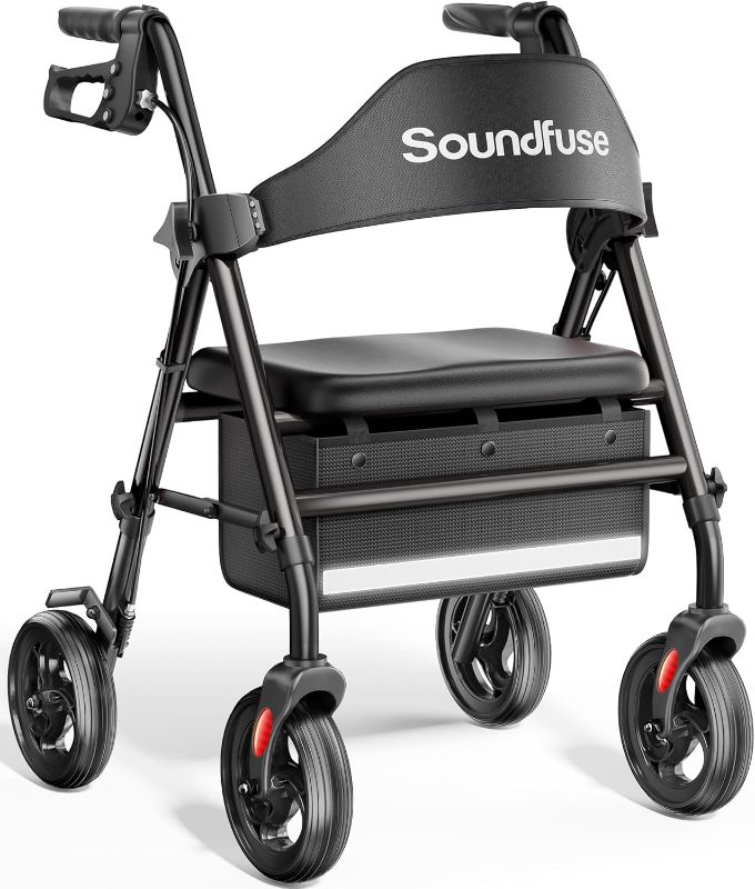 Photo 1 of Rollator Walkers with Seat for Seniors, Foldable 8" Big Wheels All Terrain Rolling Walker, Handles and Ergonomic Seat Height Adjustable, 350 lb
