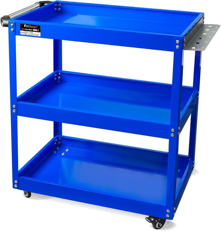 Photo 1 of 3-Tier Rolling Tool Cart, Thickened 440LBS Metal Mechanic Tool Cart on Wheels, Heavy Duty Rolling Carts with Wheels, Utility Service Carts for Mechanics Garage Warehouse Workshop Repair Shop
