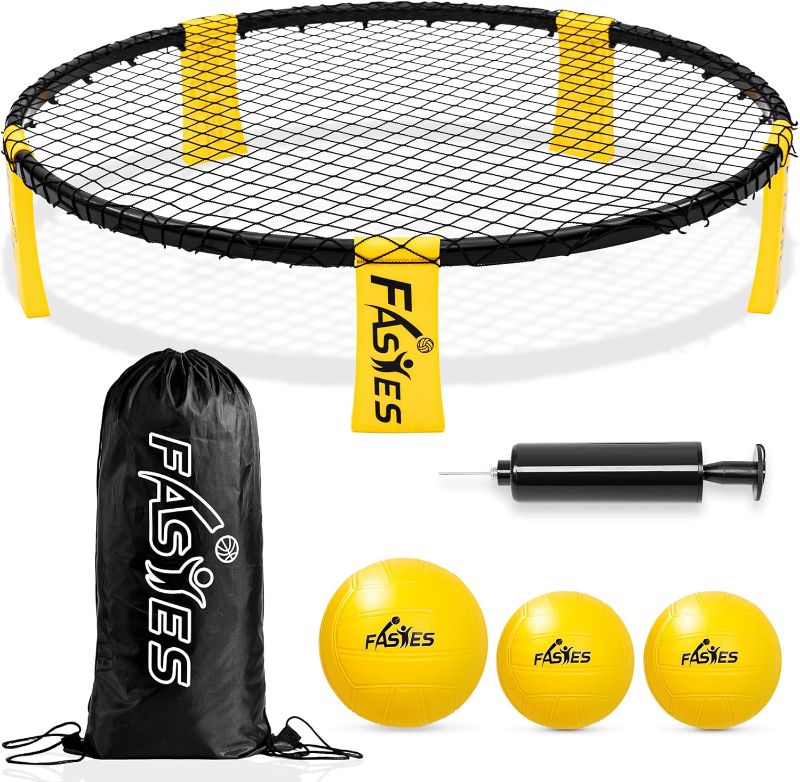 Photo 1 of Outdoor Beach Ball Game Includes 3 Balls, Net and Carrying Bag -Roundnet Game Set for Adults, Kids, and Family - Perfect for Beach, Yard, Lawn, Backyard, and Park
