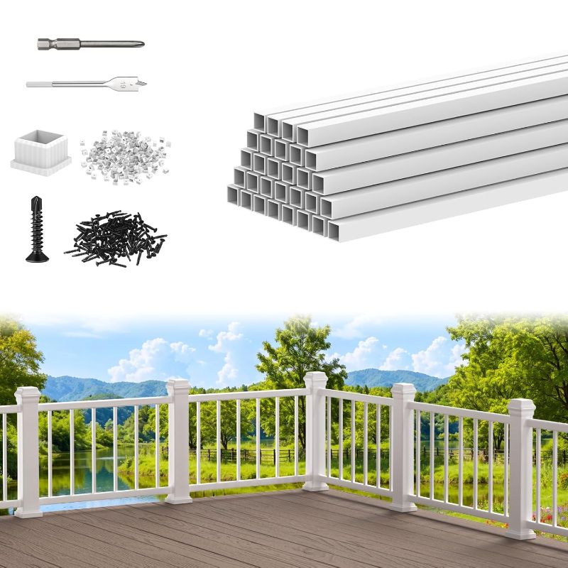 Photo 1 of CKE 32" White Square Deck Balusters, 30 Packs White Aluminum Balusters for Wood and Composite Deck Railings with Screws & Balusters Conectors, 3/4" Diameter Hollow Square Aluminum Deck Spindles WS32
