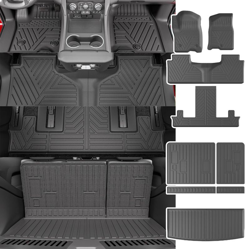 Photo 1 of powoq 7Seat Floor Mat Compatible with 2022-2025 Chevy Tahoe/GMC Yukon Trunk Backrest Mat Cargo Liner Replacement for 2022-2024 2025 Chevy Tahoe/GMC Yukon Accessories(Trunk Mat+Backrest Mat+Floor Mat)

