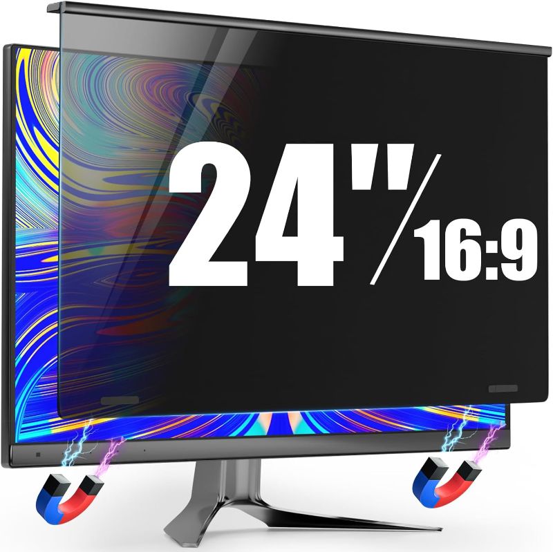 Photo 1 of Magnetic 24 Inch Privacy Screen for Frameless Monitor 16:9 Aspect Ratio,Hanging Blue Light Screen Protector Eye Protection Anti-Spy Shield, 24in Removable Privacy Filter

