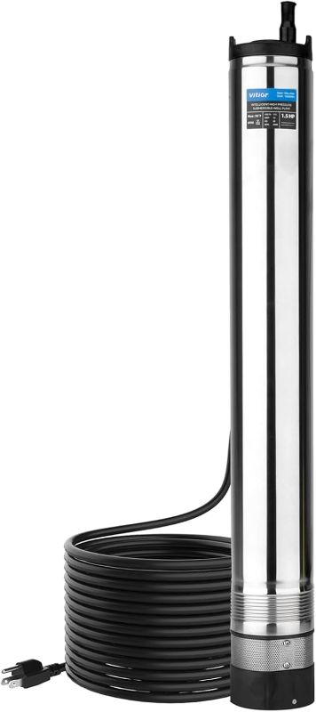 Photo 1 of 1.5HP Automatic Deep Well Pump, 2200GPH Submersible Well Pump 170FT Stainless Steel Deep Well Submersible Water Pump 72FT Power Cord High Pressure for Home Irrigation Garden Use
